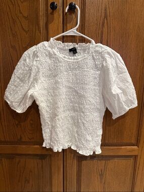 J Crew white spring puff sleeve top